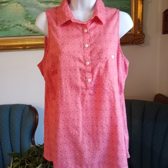 60’s Hadley Coral Grid Sleeveless Collared Top by Hadley